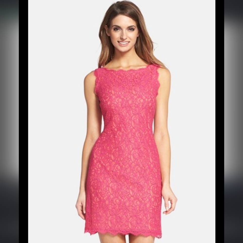 Adrianna Papell Boatneck Lace Sheath Dress